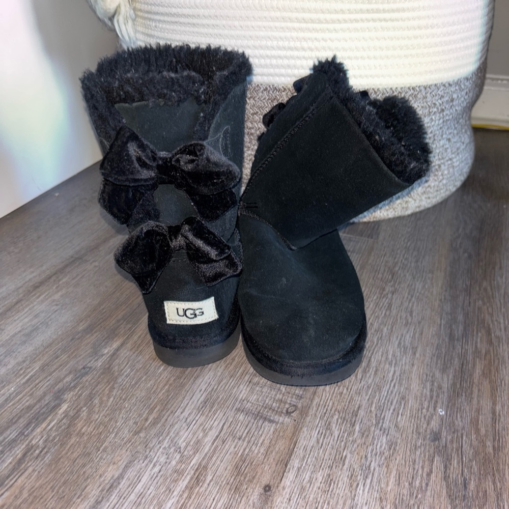 UGG Black Suede Boots with Velvet Accents
